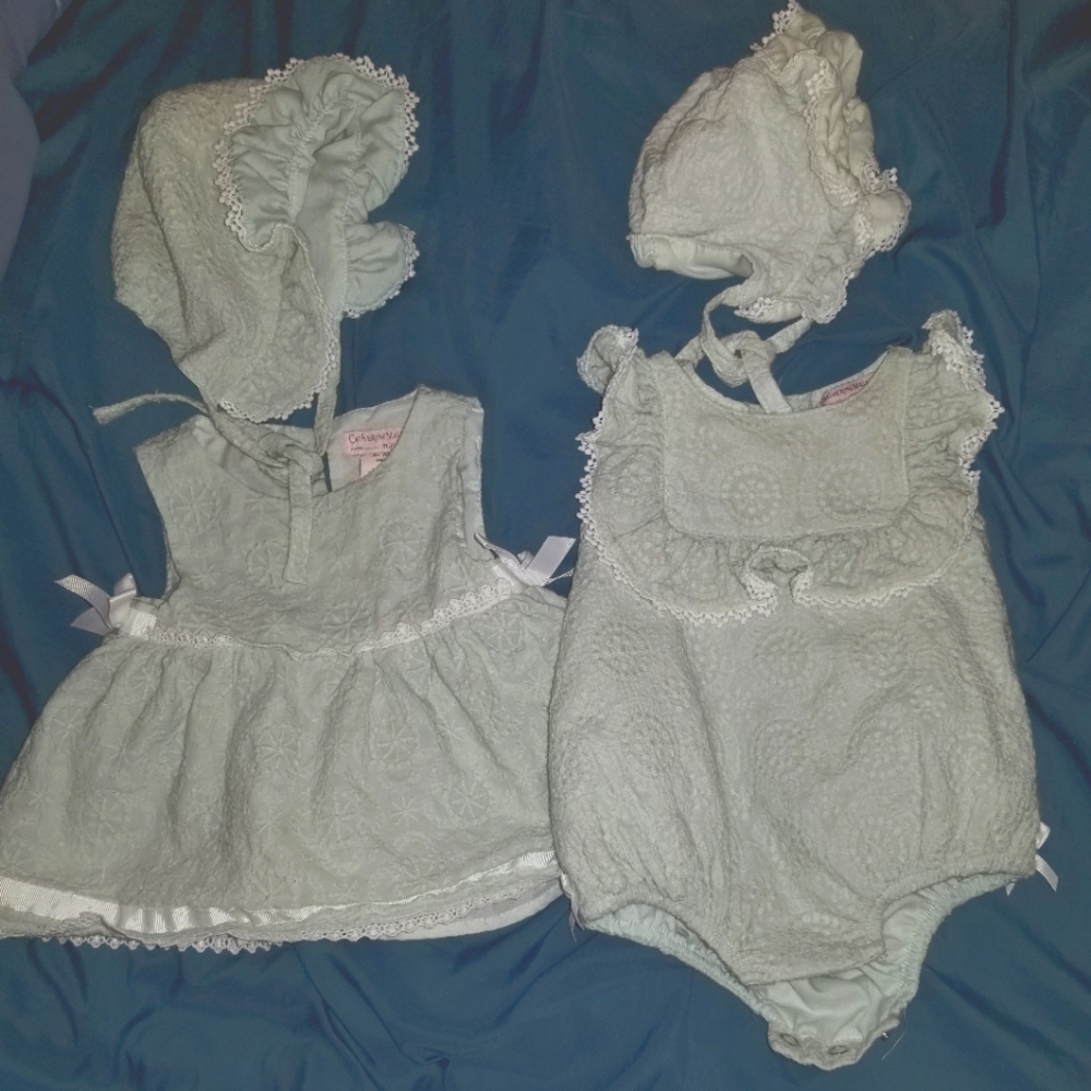 Katherine Malandrino  coordinated outfits. Pale sage mint green color..